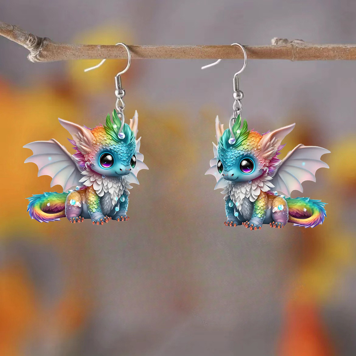 

Chic Dragon Earrings For Women - 2pc Set, Fun Acrylic Animal Accessories, Perfect Gift Idea
