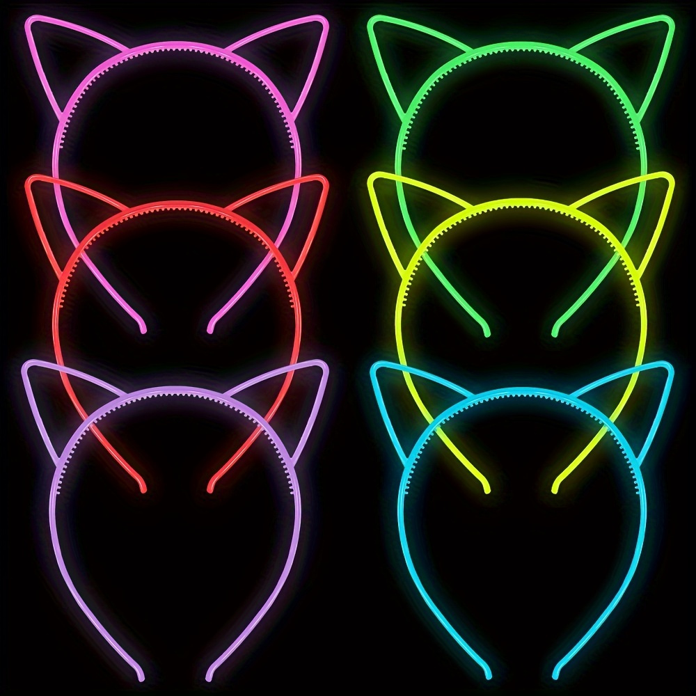 

6pcs Glow-in-the-dark Cat Ear Headbands Hair Hoop, Cute Style Hair Accessories For Party, Birthday, Festive Costume Decor For Music Festival