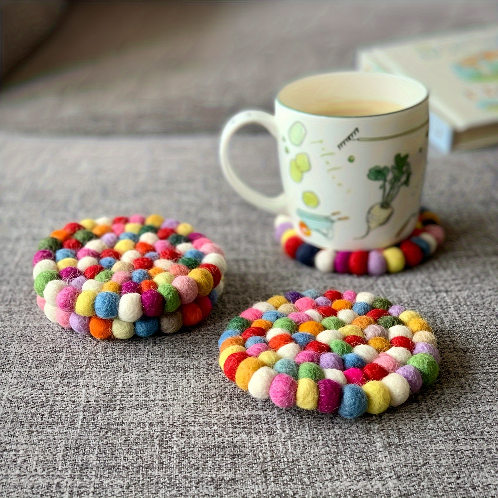 

Colorful Wool Felt Coaster - Heat-resistant, Rainbow-themed Drink Mat For Tea & Coffee Cups - Perfect Gift For Her