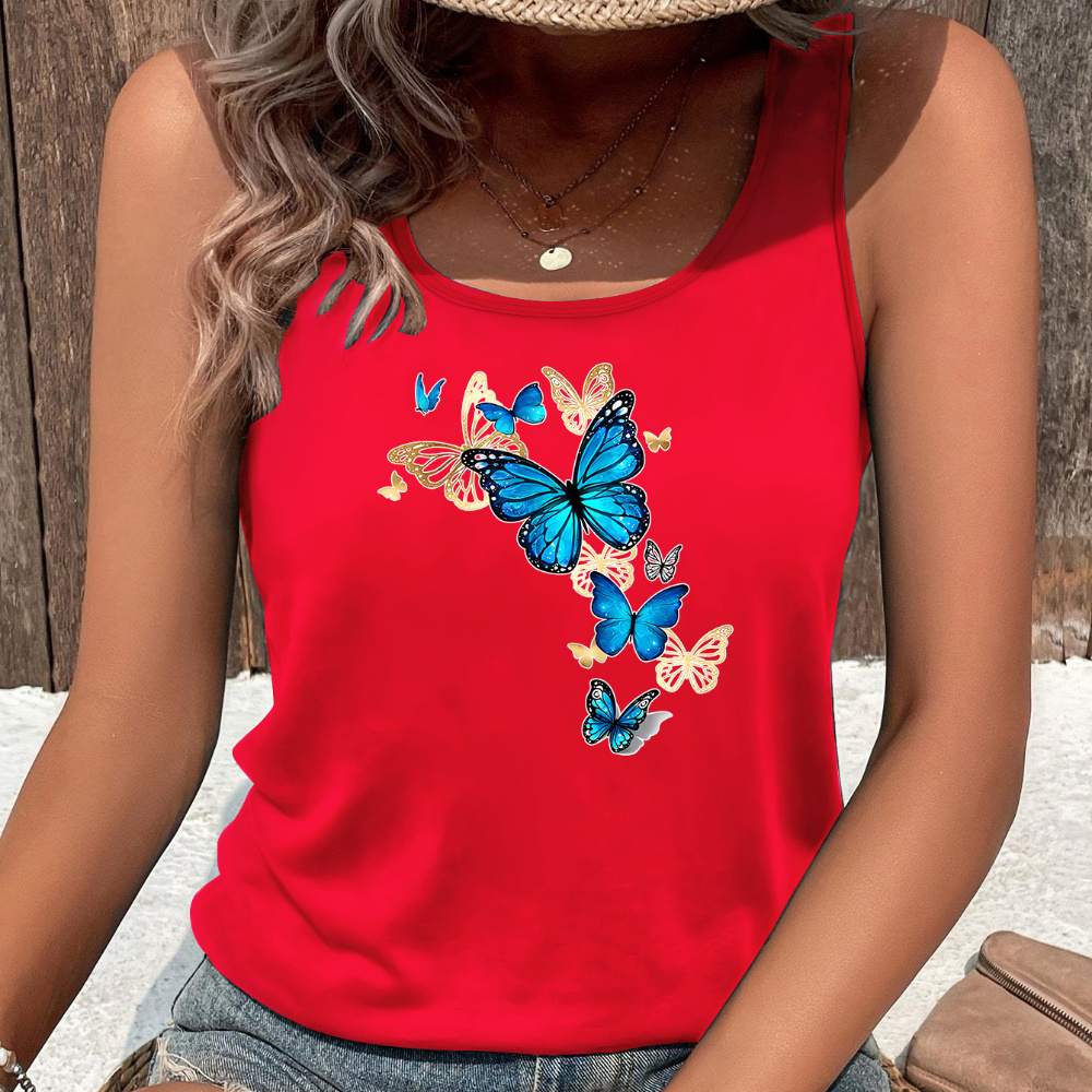 

Women's Casual Sleeveless Top With Print, Summer Loose Fit Vest, Breathable Fabric