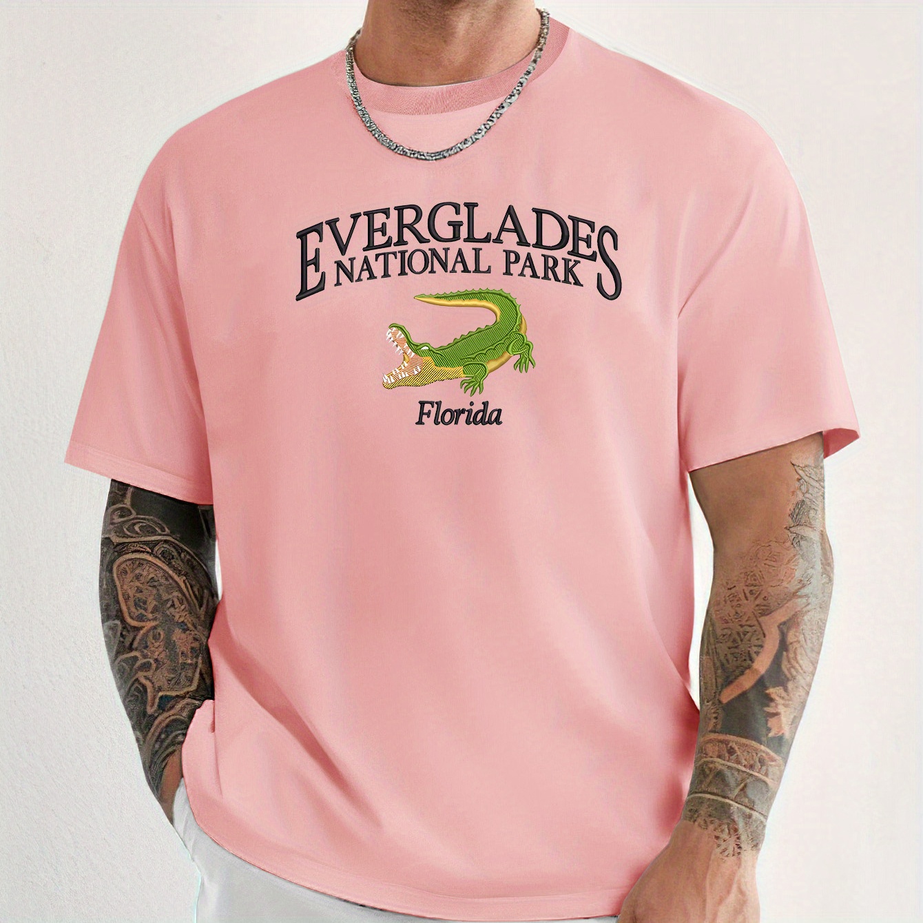 

Crocodile Cartoon Pattern Print Tee Shirt, Tees For Men, Casual Short Sleeve T-shirt For Summer