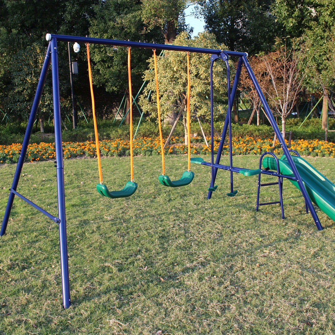 

3 In 1 Multifunction Kids Swing Set Outdoor Heavy Duty Extra Large Swing Frame With 2 Adjustable Swing, 1 Glider Slide