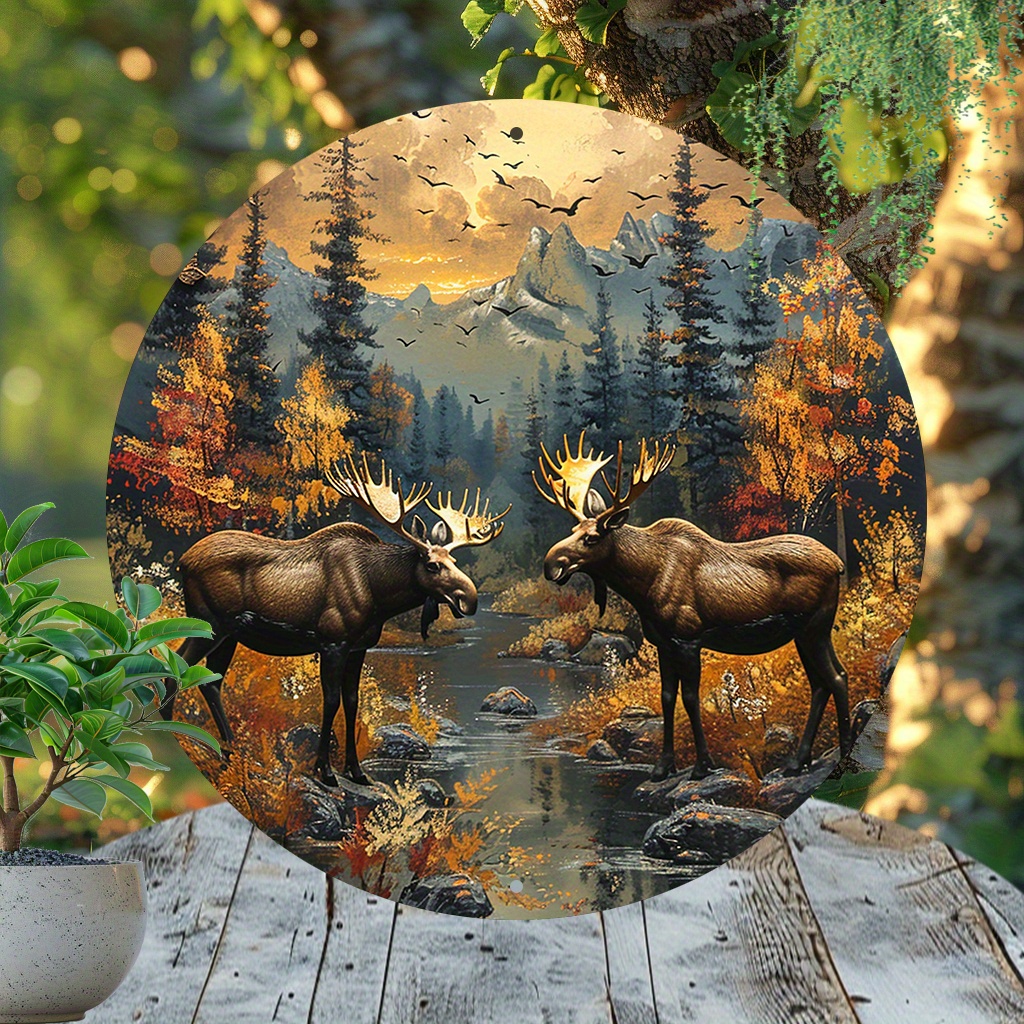 

rustic Charm" Moose-themed 8x8" Aluminum Wall Art - Uv & Scratch Resistant, Easy Hang Decor For Living Room & Outdoor Spaces