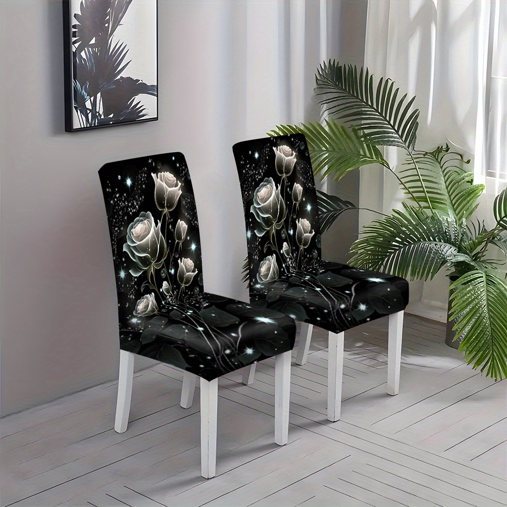 

2/4/6pcs Black Rose Print Chair Slipcovers, Dining Chair Cover, Furniture Protector Cover, For Dining Room Dining Room Home Decoration