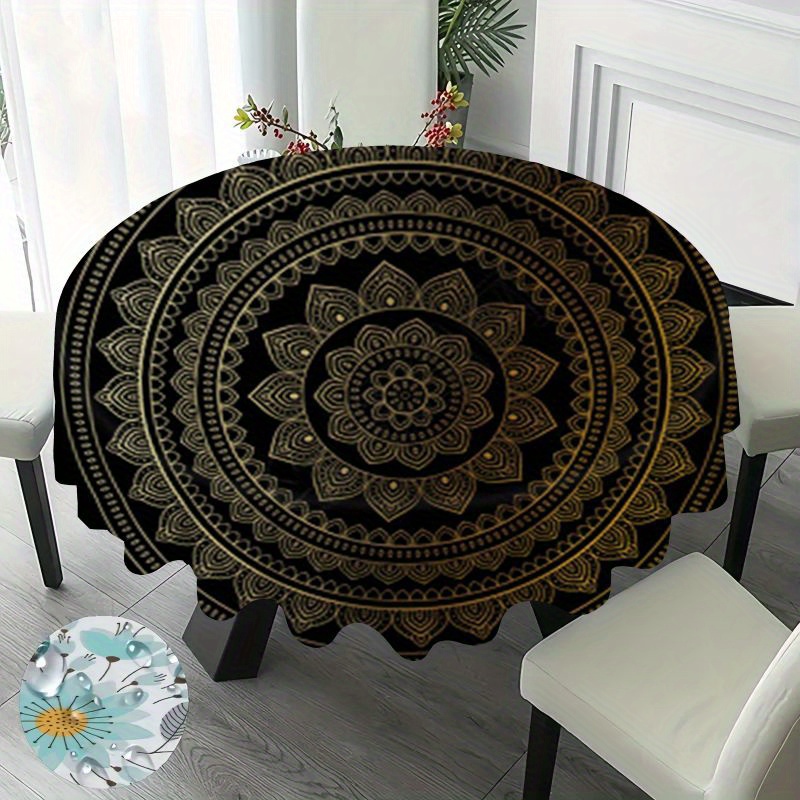 

Nappe ronde en polyester - Tissée à la machine, Design mandala décoratif, Diamètre de 55,12 pouces, pour tables à manger et de bureau, 1 pièce