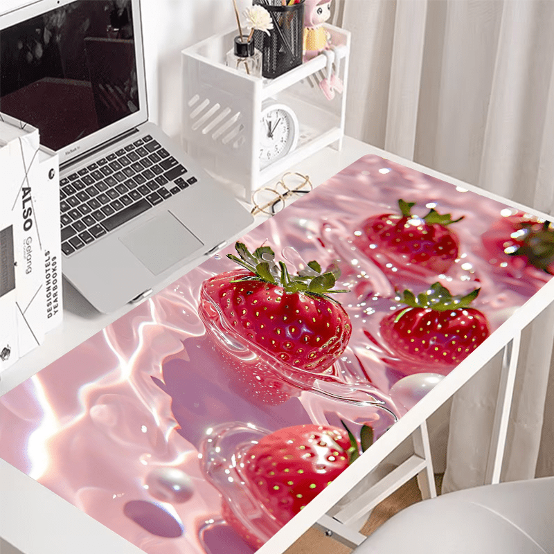 

Fresh Strawberry Gaming Aesthetic Mouse Pad: Light Red, Large E-sports Office Desk Mat, 35.4x15.7inch, Non-slip Natural Rubber, Gamer Computer Mouse Mat - Perfect Gift For Boys And Girls