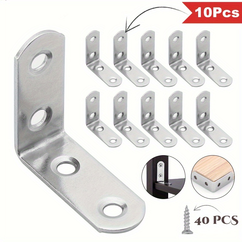 TEMU 50pcs Heavy-duty Stainless Steel Corner Braces - Rustproof 90° Furniture Connectors, Durable For Fastening, Industrial Hardware