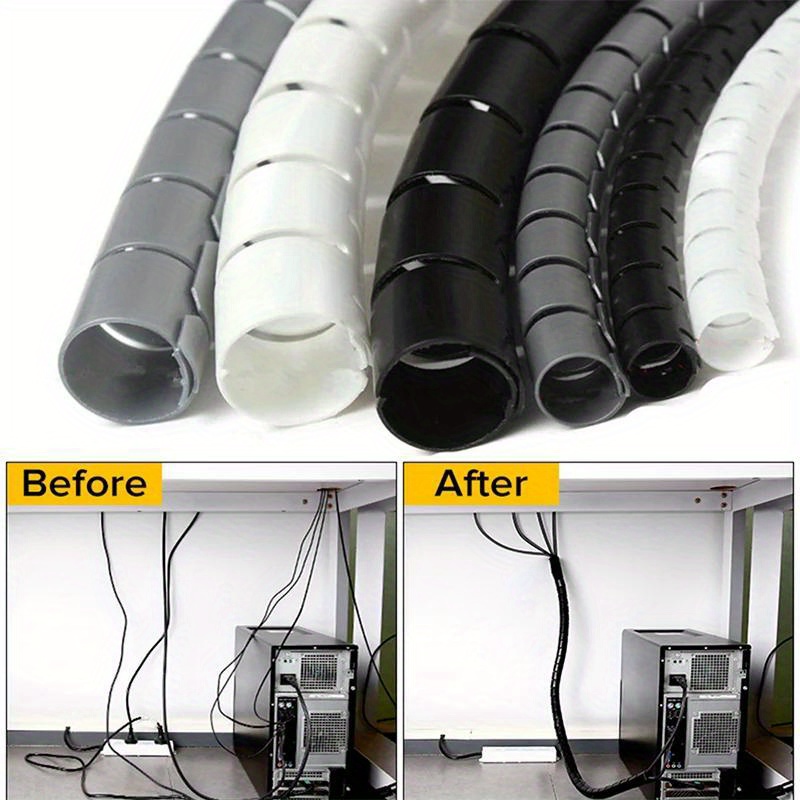 

Space-saving, Flexible Spiral Cable Organizer - 196" Cord Management Pipe, 0.394"/0.63" Diameter, Desk Tidy Accessory