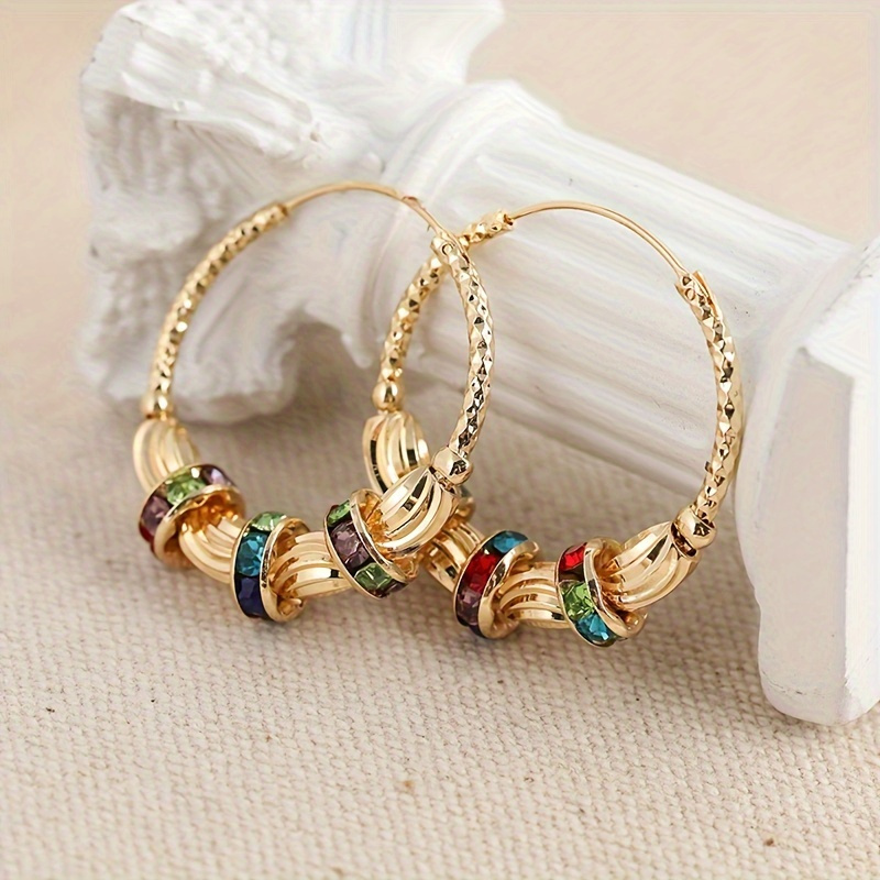 

Vintage Hoop Earrings Plated Retro Design Inlaid Gemstone Match Daily Outfits Party Accessories Tribal Jewelry