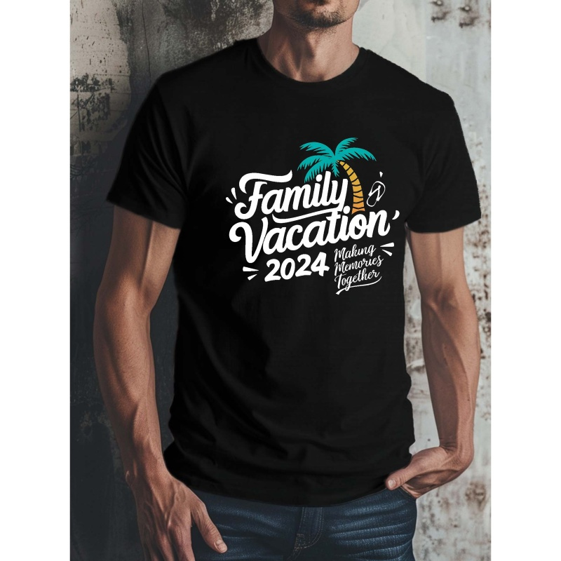 

Tropical Family Vacation 2024 Print Tee Shirt, Tees For Men, Casual Short Sleeve T-shirt For Summer, Spring And Autumn