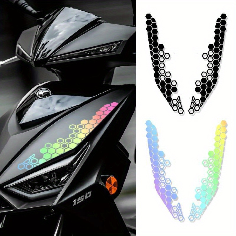 

2pcs Motorcycle Honeycomb Pet Waterproof Decals - Scooter Body Tank Helmet Bumper Ornament Modification Stickers For Motorbike Accessories.