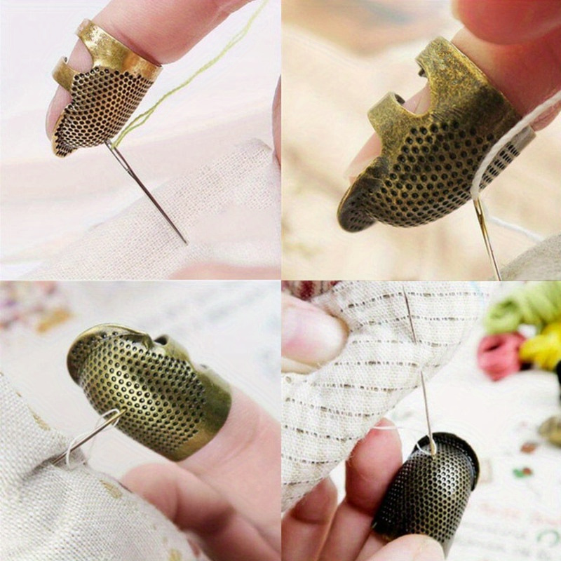 

1pc Vintage Bronze Thimble Finger Protector, Antique Metal Needlework Diy Sewing Tool Accessory For Hand Stitching & Craft