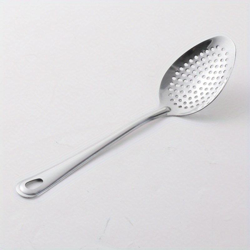 TEMU Stainless Steel Skimmer Spoon, 1pc Kitchen Strainer Ladle For Cooking And Baking, Perforated Serving Spoon For Draining And Serving