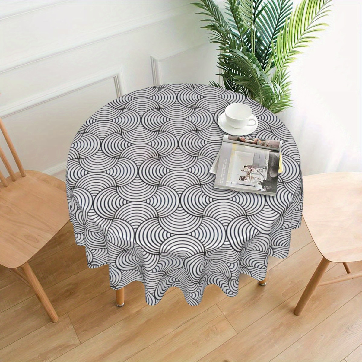 

Round Geometric Wave Pattern Tablecloth - 1pc, Machine Made, Woven Polyester, Waterproof Oil-proof, Non-slip Kitchen Table Mat, Luxury Light Style Dining Table Cover