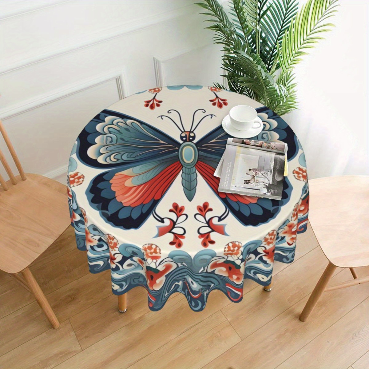 

Waterproof Round Polyester Tablecloth - Oil-proof, Heat Resistant, Woven Machine Made Table Cover For Dining And Party Décor - 1pc Floral & Mandala Print