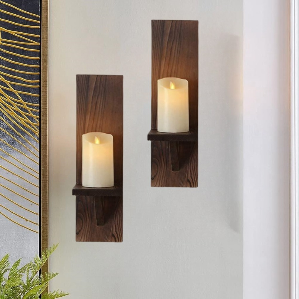 TEMU 2pcs Wooden Wall-mounted Candlestick Holders, Bohemian Style Floating Frame Wall , , Storage Shelves, Wall Corridor Decoration, Wall Hanging Shelves For , Floating Shelves