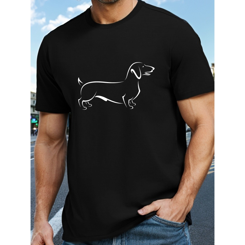 

Dachshund Print, Men's Round Crew Neck Short Sleeve Tee Fashion Regular Fit T-shirt, Casual Comfy Breathable Top For Spring Summer Holiday Leisure Vacation Men's Clothing As Gift