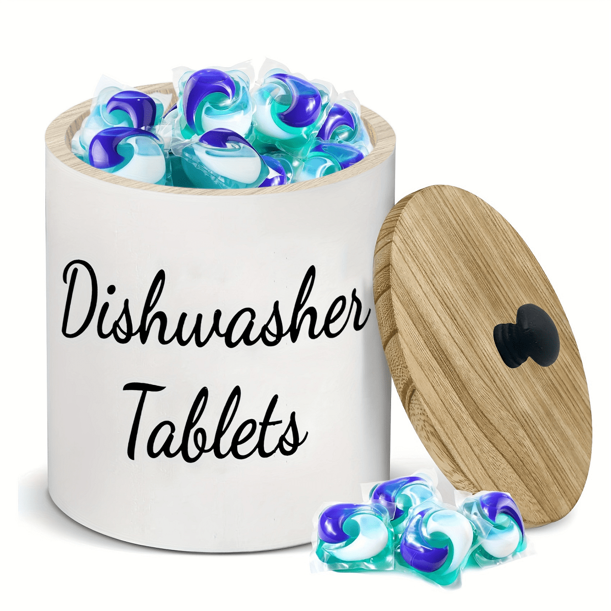 TEMU Rustic Wooden Dishwasher Pod Lid - Organizer For Laundry, Bathroom & | Durable, -use Container For Detergent , Dryer Sheets &