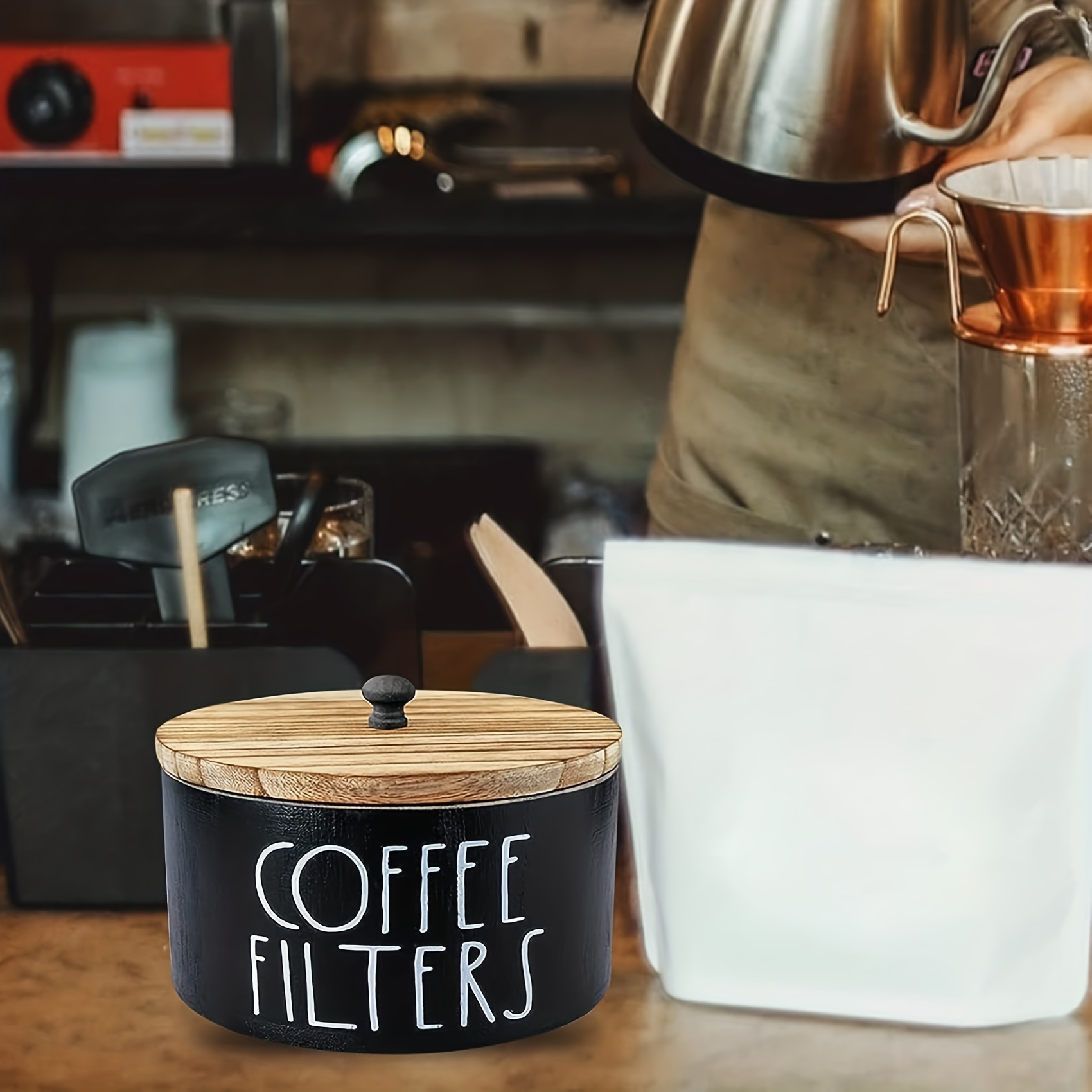 

Rustic Farmhouse Wooden Coffee Filter Holder With Lid - , Easy-clean Storage Container For Filters & Accessories, Kitchen Counter Decor