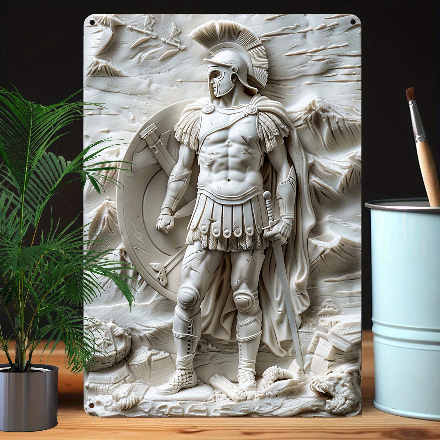 

1pc Aluminum Wall Art, 8x12 Inch 3d Relief Warrior Scene, Moisture Resistant Metal Decor For Home, Gym, Bathroom, And Garden - Funny Vintage-inspired Tin Sign For Birthday Gift And Themed Decor A3227