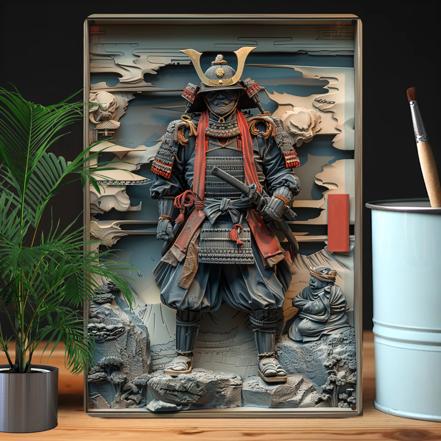 

Samurai-themed Aluminum Wall Art, 3d-effect Vintage Japanese Warrior Decor, Moisture-resistant Metal Sign, Higher Bending Resistance - 1 Piece, 8x12 Inch For Home, Office, Gym, Studio - A3246