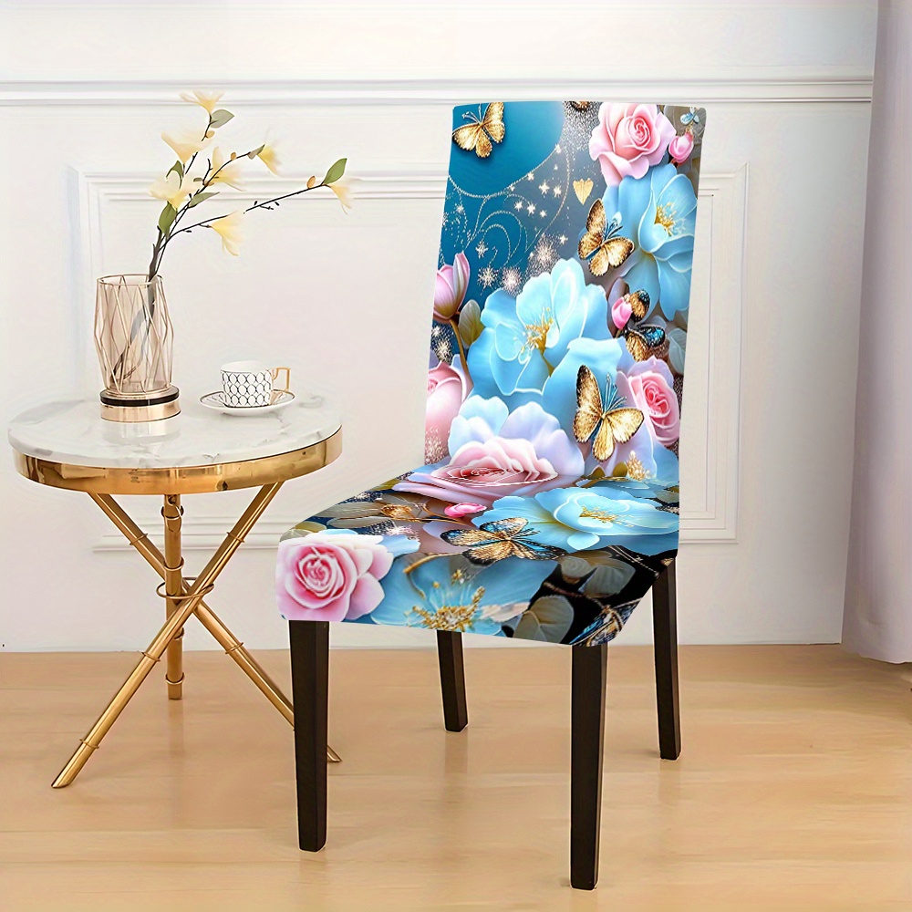 

Jit Modern Floral & Butterfly Print Elastic Chair Slipcovers (pack Of 2/4/6) - Universal Stretch Dining Chair Covers With Slipcover Grip, Machine Washable Polyester, Fits Most Chairs - Home Decor