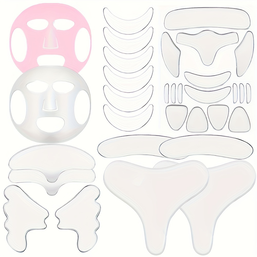 

Ensemble de 32 pièces de soins de en silicone : Coussinets réutilisables pour , la poitrine et le cou pour une - Patchs pour le front, , avec sac de rangement