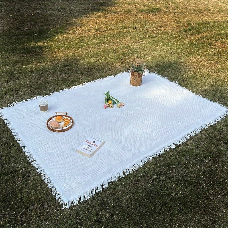 Image of Outdoor Picnic Blanket, White Household Bed Blanket, Sofa Cover, Camping Blanket, Tent Mat, Warm Blanket, Tear-resistant Household Leisure Blanket, Sofa Cover, Tablecloth, Sofa Cover, Tapestry
