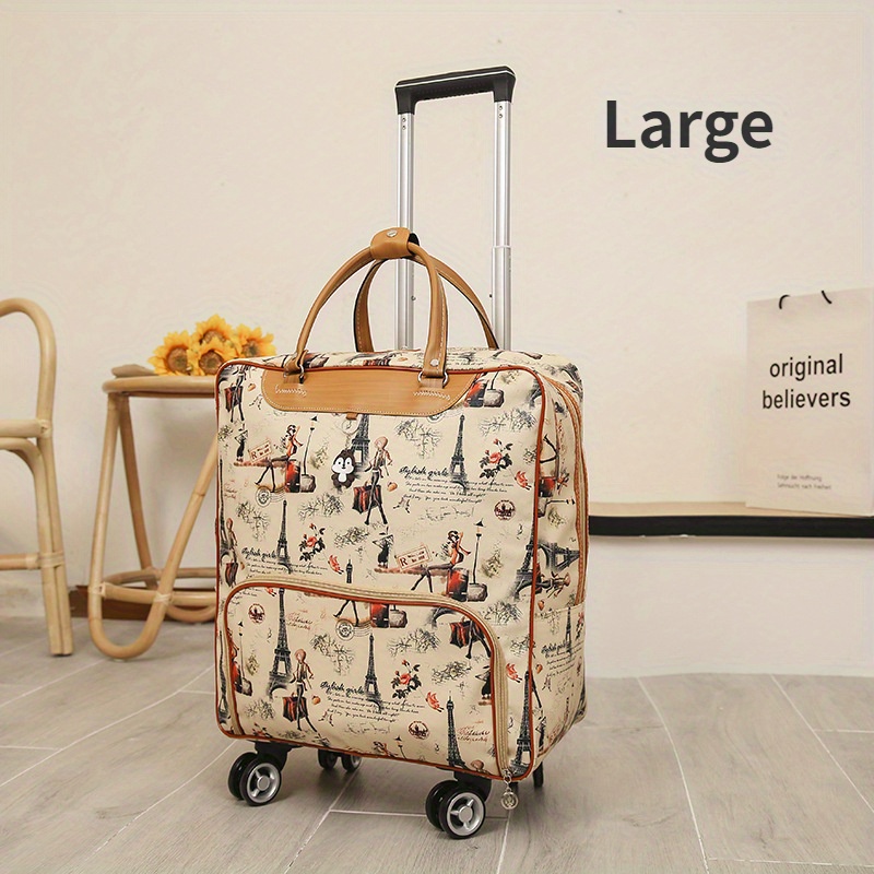 Image of Chic Parisian-themed Women’s Bag –, Hand Washable, Rolling Suitcase With Multiple Compartments, Mixed Colors, Perfect For Short Trips & Business Travel, Luggage For Travel