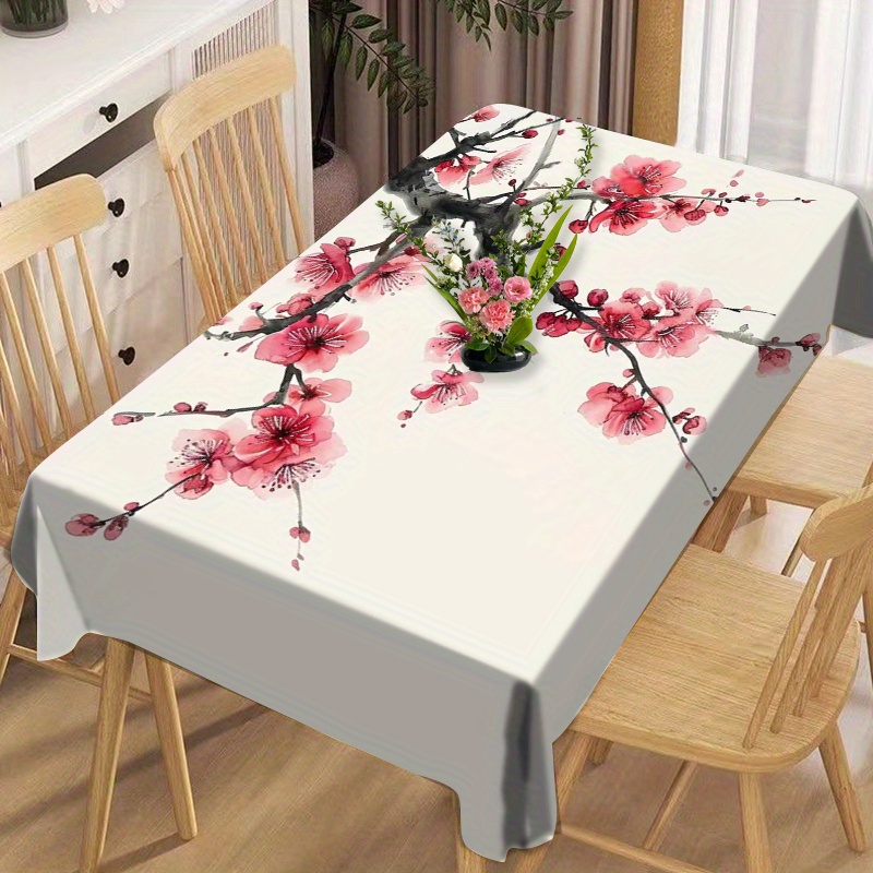 

Rectangle Polyester Tablecloth With Geometric Cherry Blossom Design - Machine Woven, Oil And Water Resistant, Heat And Dirt Resistant, Perfect For Dining Table, Party, Restaurant, Tea Table, And More