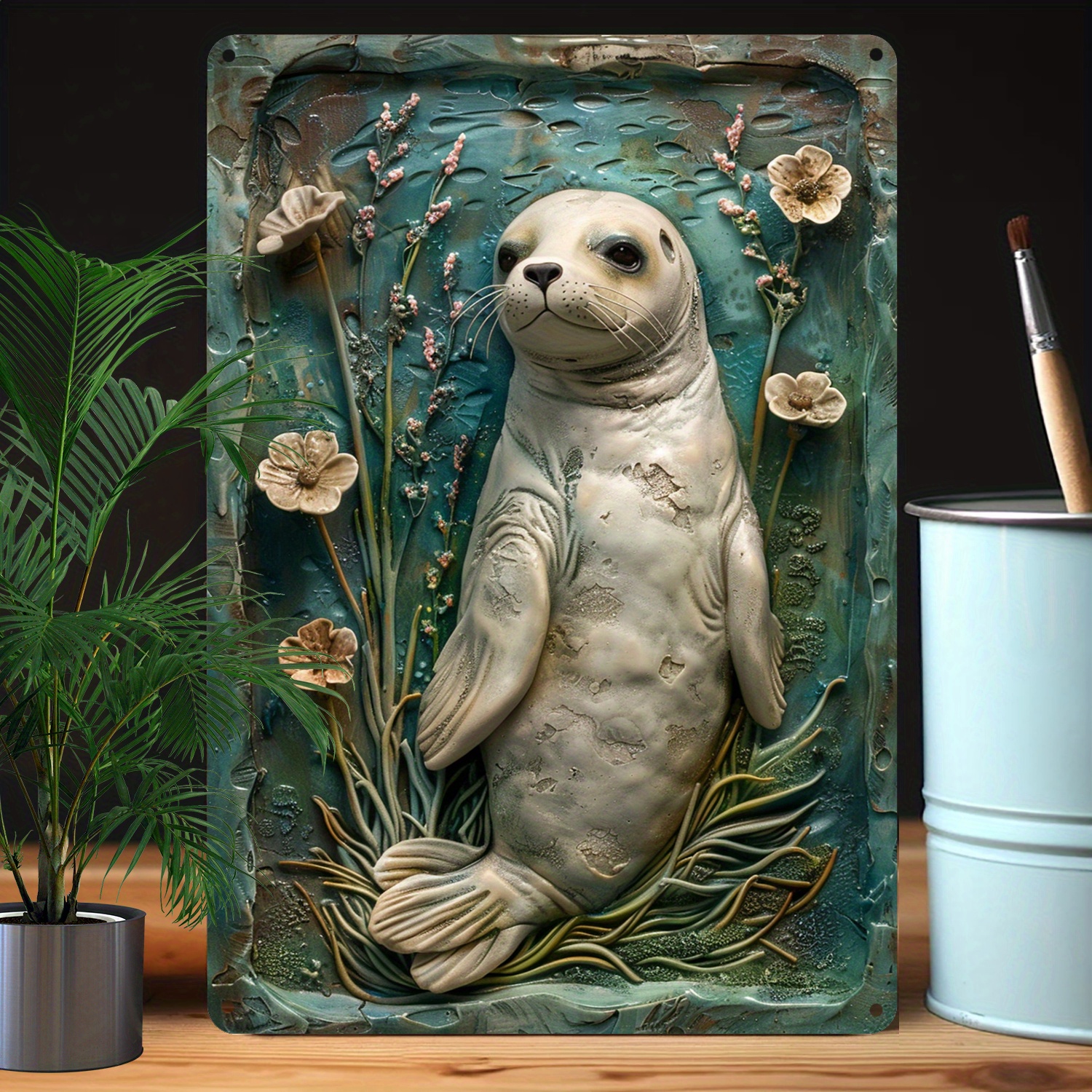 

1pc Seal-themed 3d-effect Aluminum Metal Sign, Moisture Resistant Wall Art, High Durability Decor For Home, Garden, Bathroom, Store, Funny Vintage Gift - A2773