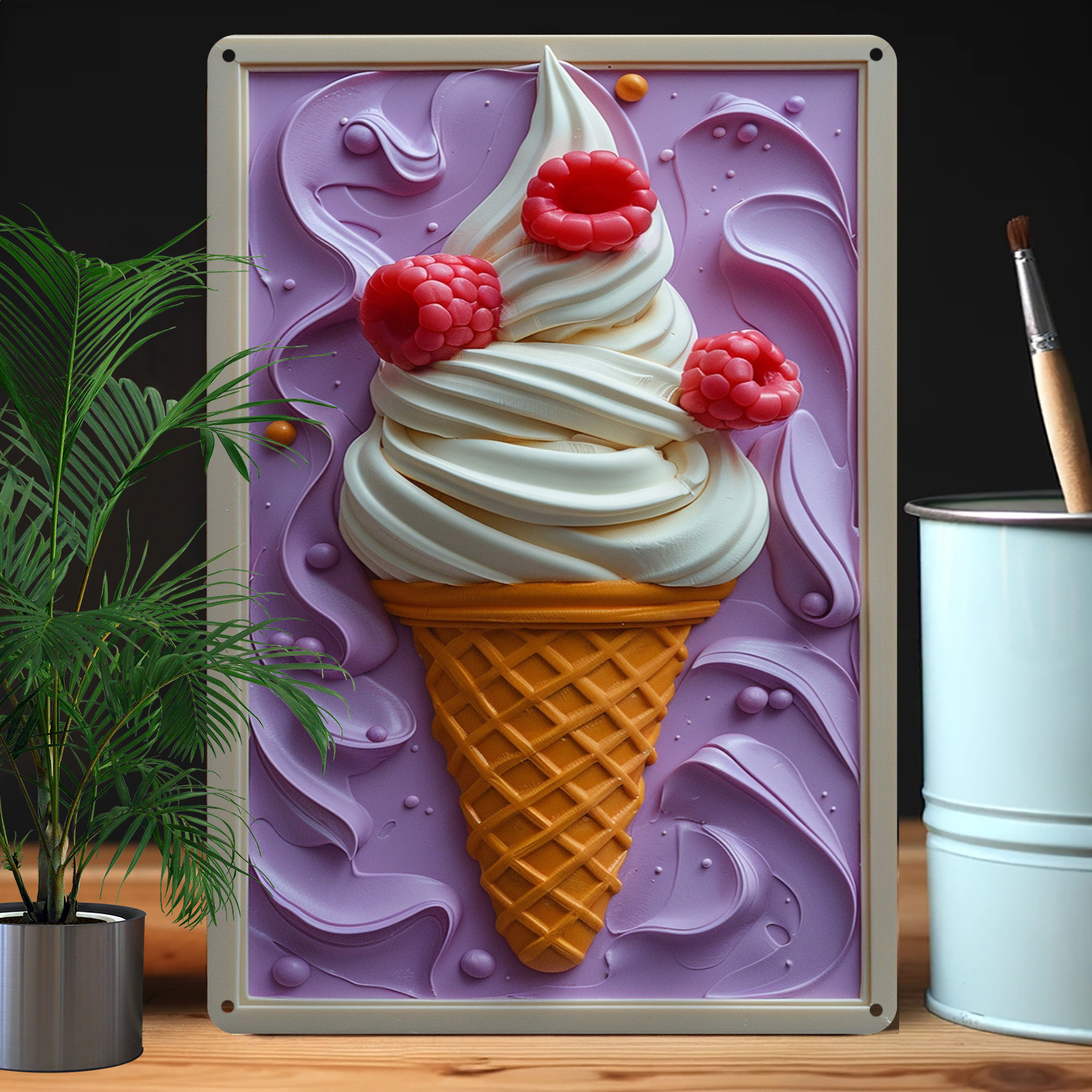 

Ice Cream Cone Aluminum Sign - 8x12 Inch Moisture-resistant Metal Wall Art With 3d Visual Effects, High Bend Resistance For Home, Garden, Store, Seasonal Decor, Gift A2386