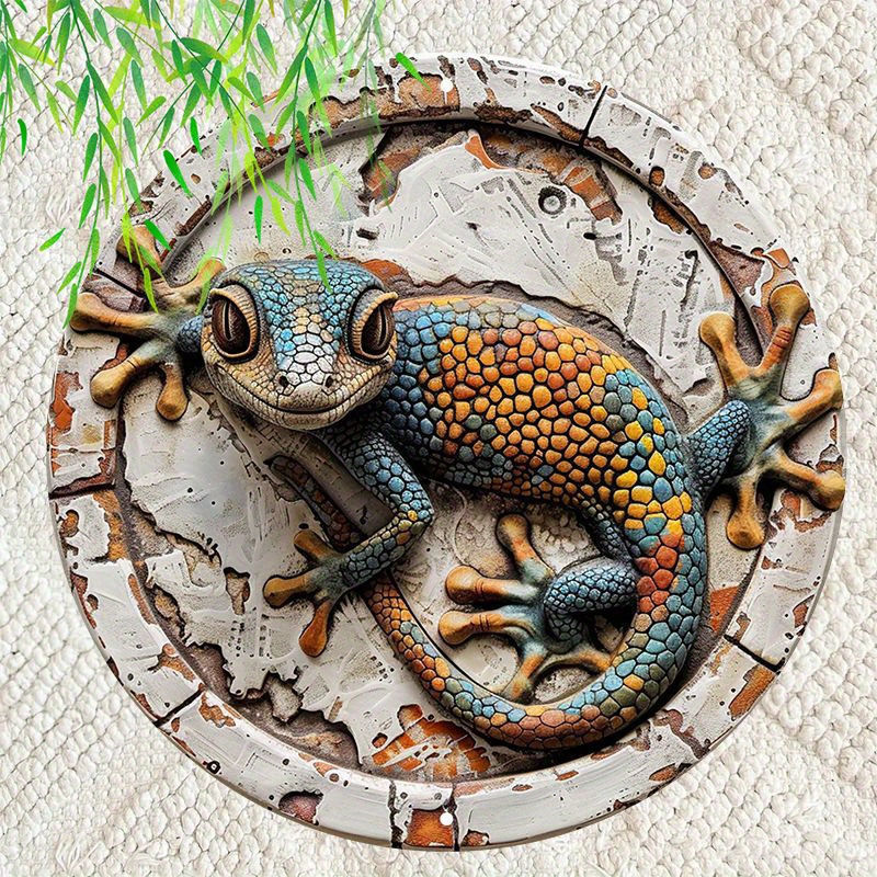 

Lizard Aluminum Wall Art, 8 Inch Round Metal Sign, 3d Relief Sculpture, Waterproof And Weather Resistant Outdoor Decoration, High Definition Print, Home And Coffee Shop Decor, Pre-drilled - Set Of 1