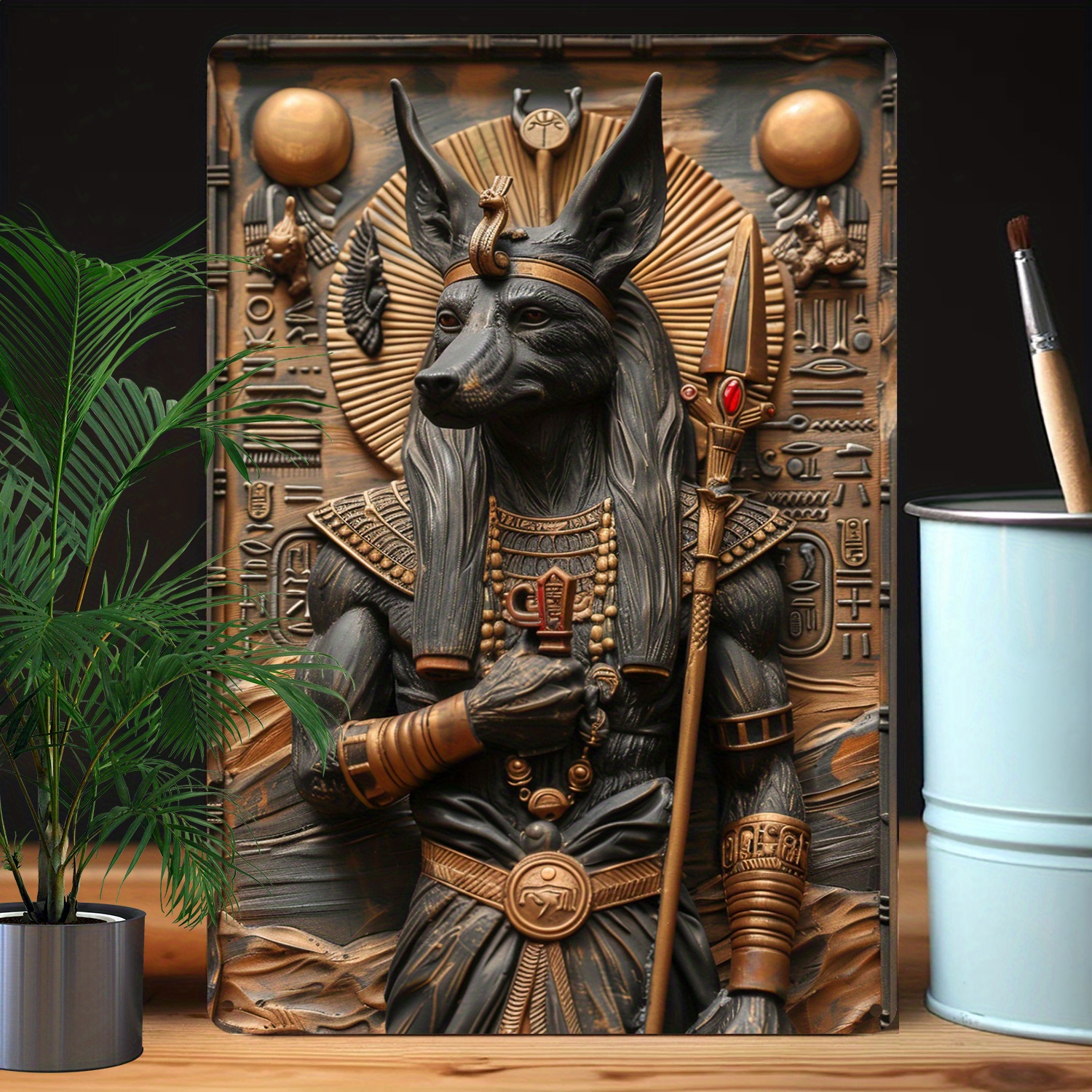 

Anubis Egyptian God-themed Metal Wall Art, Moisture-resistant Aluminum Decor, Bend-resistant 8x12 Inch 3d Relief Sculpture For Home & Office Decoration - Single Piece