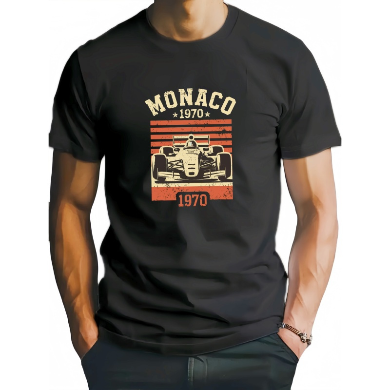 

Monaco In 1970 Letter Print Tee Shirt, Tees For Men, Casual Short Sleeve T-shirt For Summer