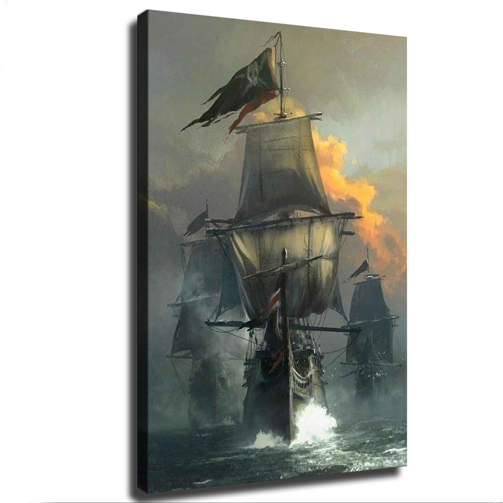 

Pirate Ship At Sunset Sea Ship Boat Poster Picture Room Decor Art Stretched And Frame Ready To Hang - Framed