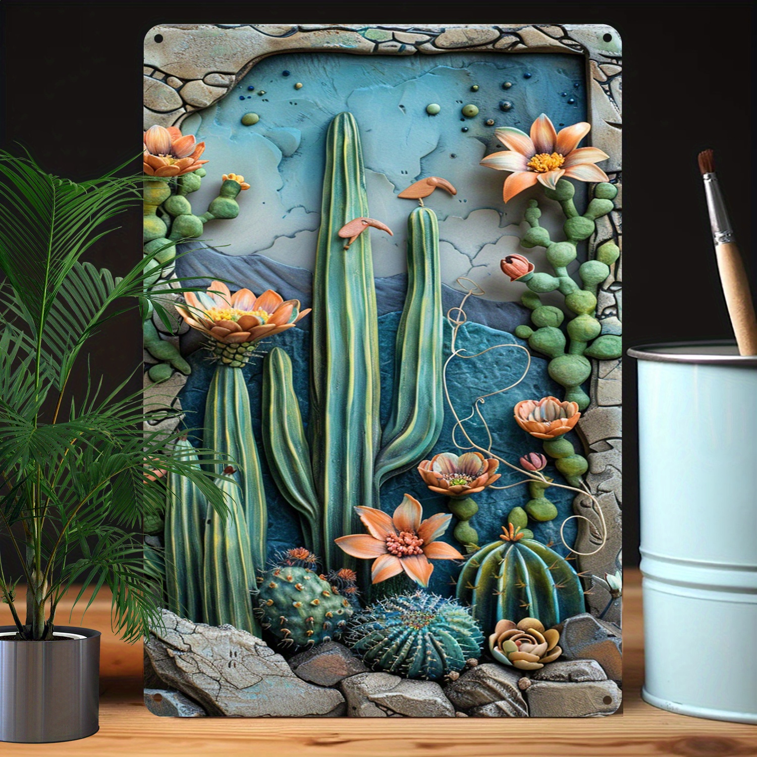 

8x12 Inch 100% Aluminum Metal Tin Sign: Cactus Desert Art - 32% Higher Bending Resistance - Perfect For Home, Office, Or Kitchen Decor