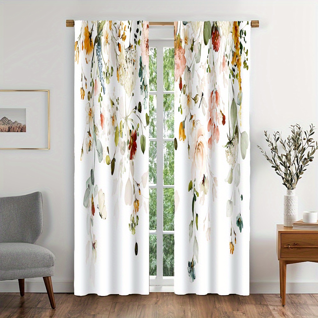 TEMU 2pcs/set Flowers Pattern Door Curtains Cartoon Curtains Light And Feel For Cozy Bedroom Chic Office Stylish Kitchen Living Room And Study