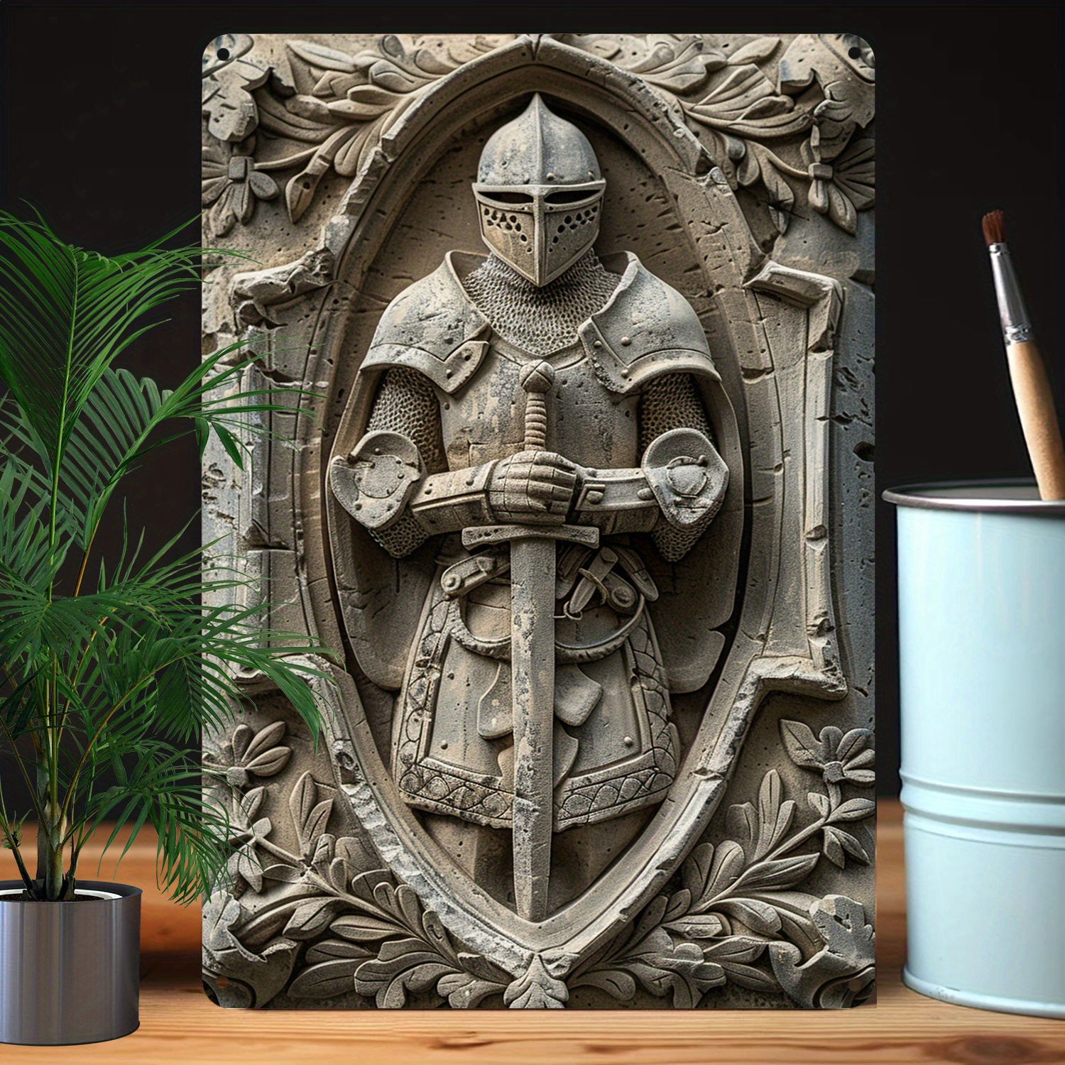 

Medieval Knight Aluminum Metal Wall Art, 1pc Decorative Tin Sign With 3d Relief Effect, Moisture Resistant Wall Decor For Home, Gym, Garden – Durable Medieval Theme Decor A3173