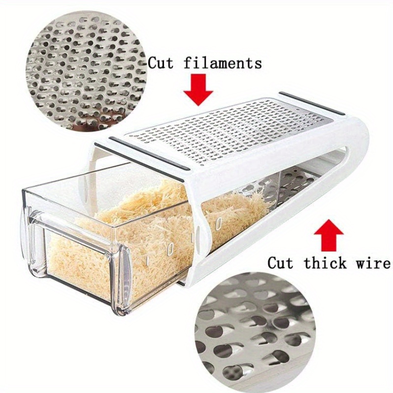 1pc stainless steel double sided cheese grater with built in storage container multifunctional kitchen tool for shredding cheese butter and vegetables   for   and space saving storage