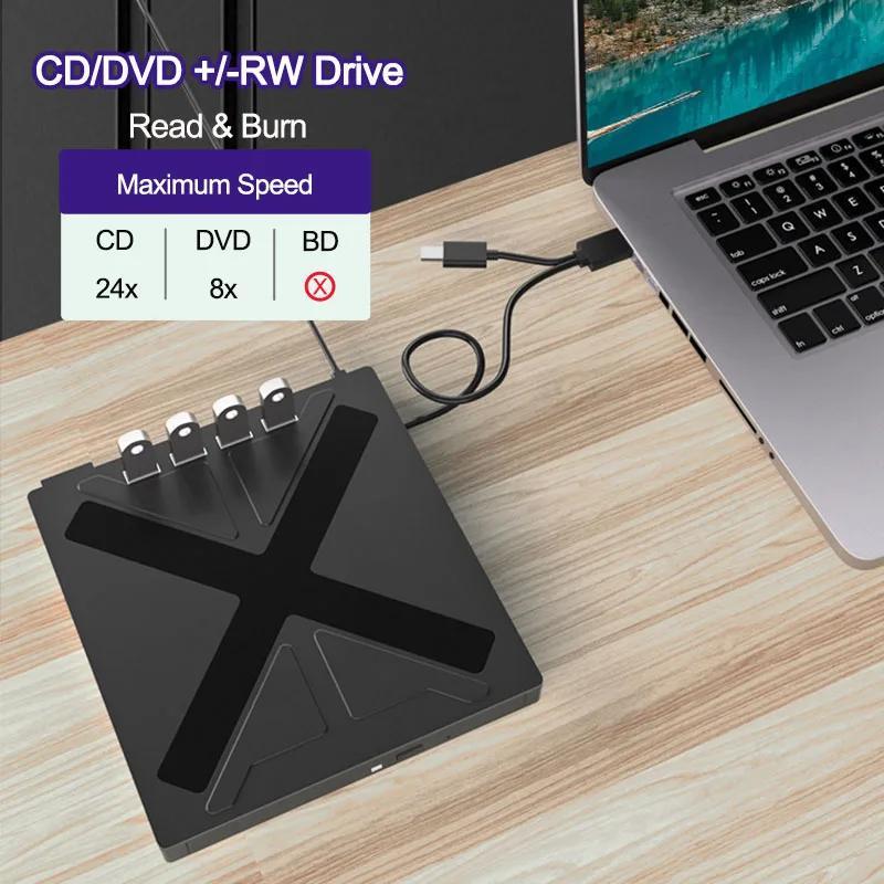 Външен Usb 3.0 Оптичен Диск, Преносим Четец На Cd/dvd +/-rw, Записващо ...