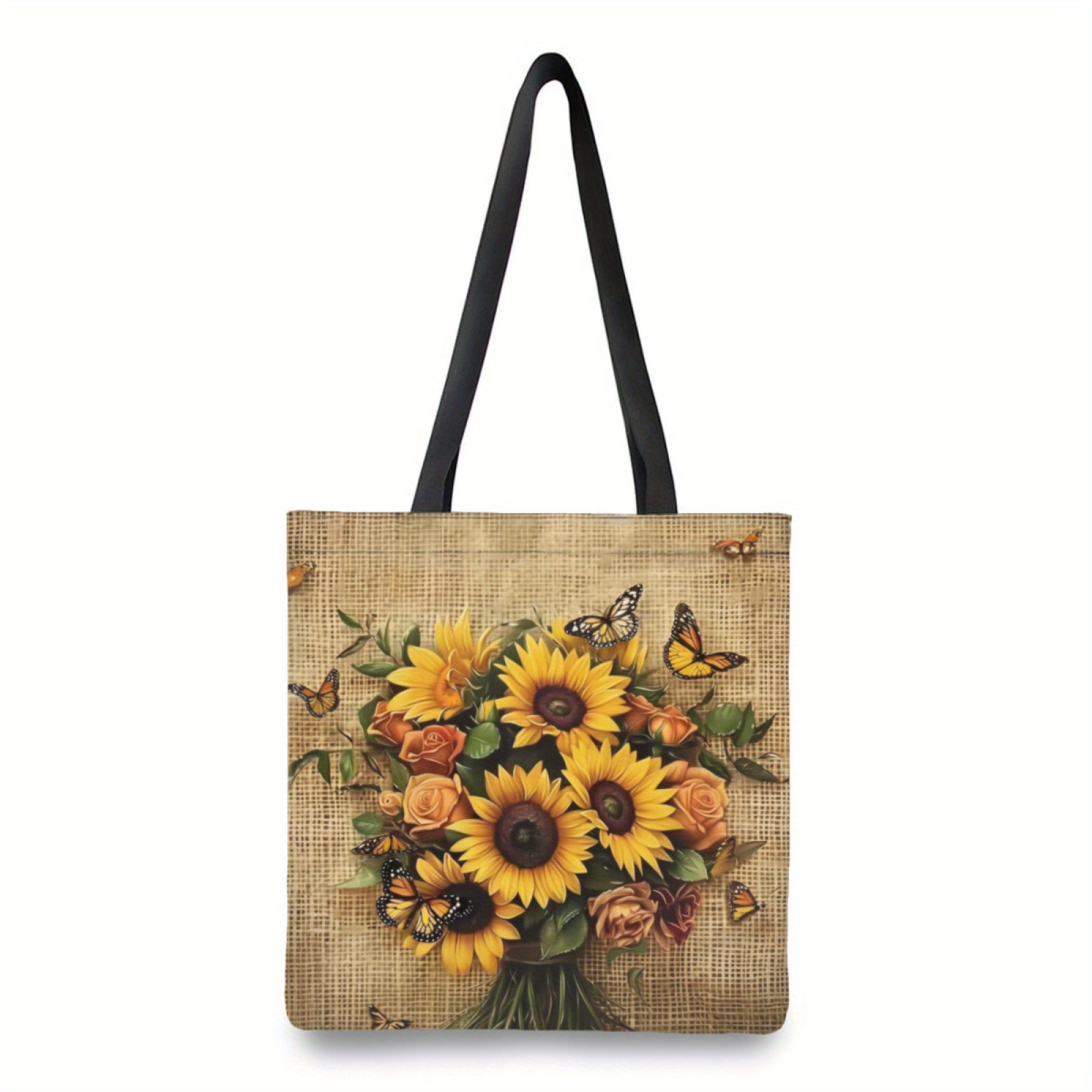 TEMU Sunflower Burlap Tote Bag Set With Coin Purse - Lightweight, Reusable Shopping & Beach Bag For Travel, Work, And Party Supplies