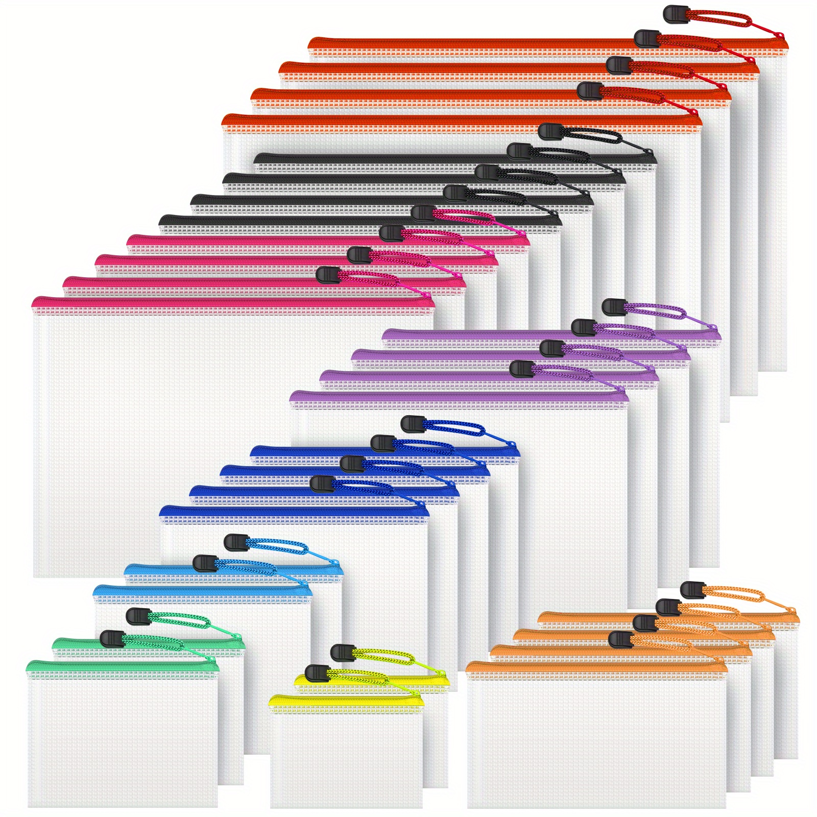 Image of 30pcs Mesh Zipper Pouch Zipper Bags, Puzzle Bag For Organizing Storage, Letter Size, Multiple Sizes, Zipper File Bags For Office Supplies