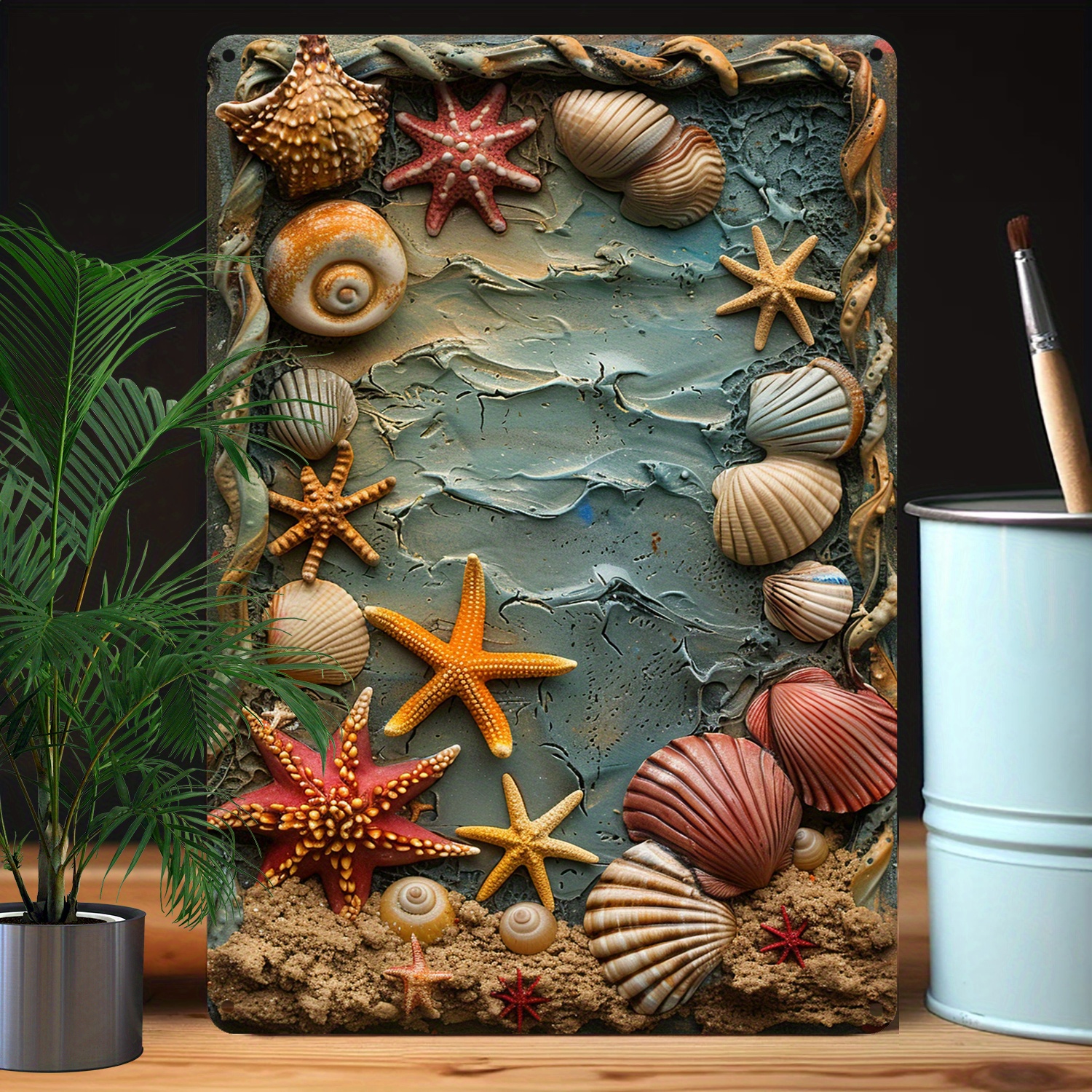 

Starfish And Seashells Aluminum Wall Art - 1pc Durable Metal Decor With 3d Effects, Moisture-resistant Ocean Theme Sign For Home And Office, Enhanced Bending Resistance - A2355