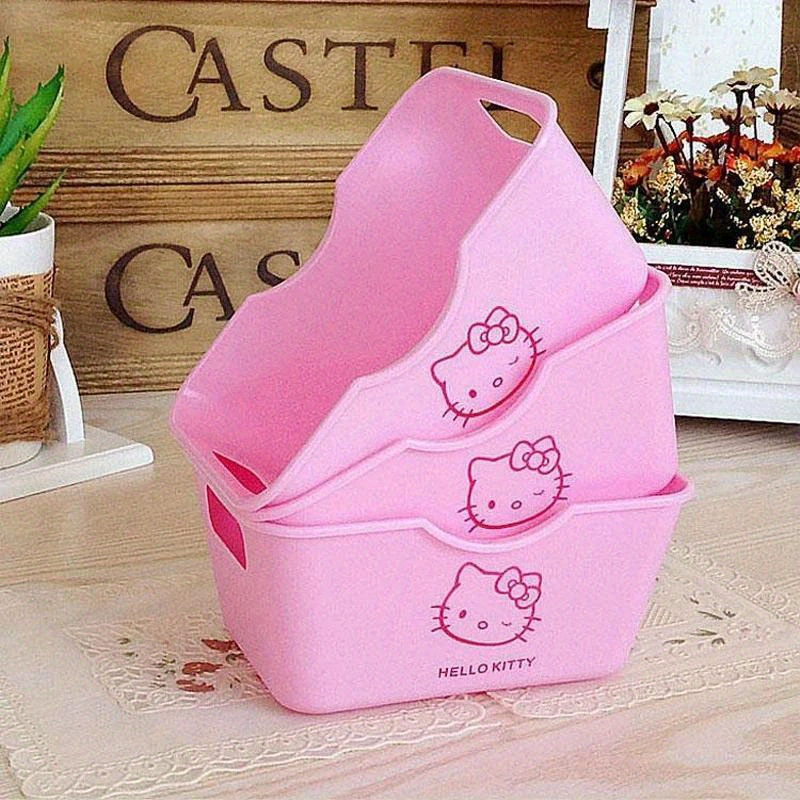 

Hello Kitty Plastic Storage Basket, Suitable For Organizing Stationery, Tape, Cosmetics, Bathroom Supplies On The Desktop, Suitable For Home Storage Desktop And Drawer Organizer, Shelf Baskets