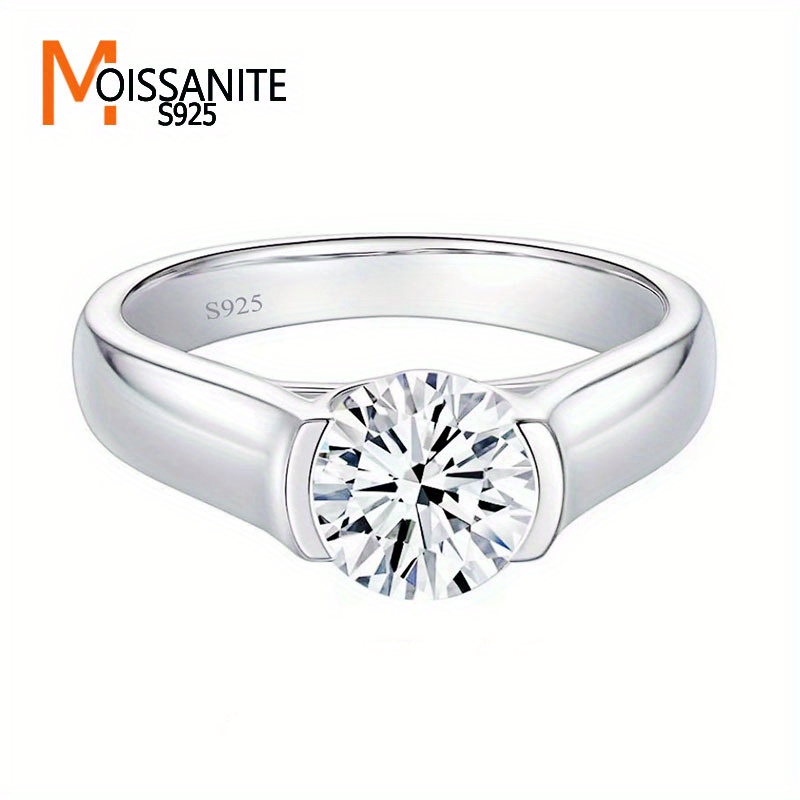 

Sterling Silver 925 Moissanite Ring, Elegant Simple 2ct/3ct Thick Band Solitaire Ring, Unisex Fashionable Luxury Ring For Everyday, Dates, Parties, Valentine's - Classic Versatile Jewelry Design