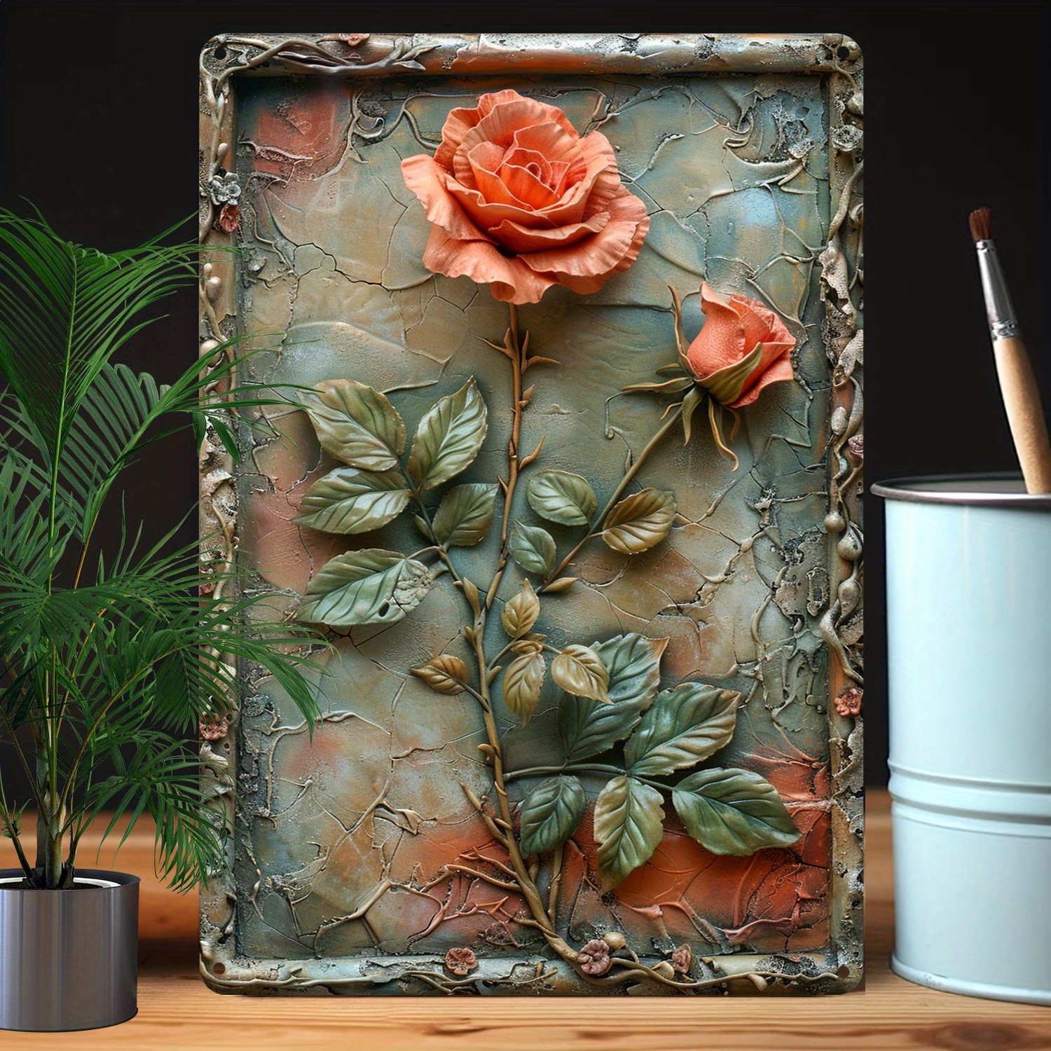 

Water-resistant Aluminum Metal Wall Art, 8x12 Inch 3d Embossed Rose Design, High Durability Decorative Tin Sign For Home & Garden, Unique Floral Decor Gift - 1 Piece A2922