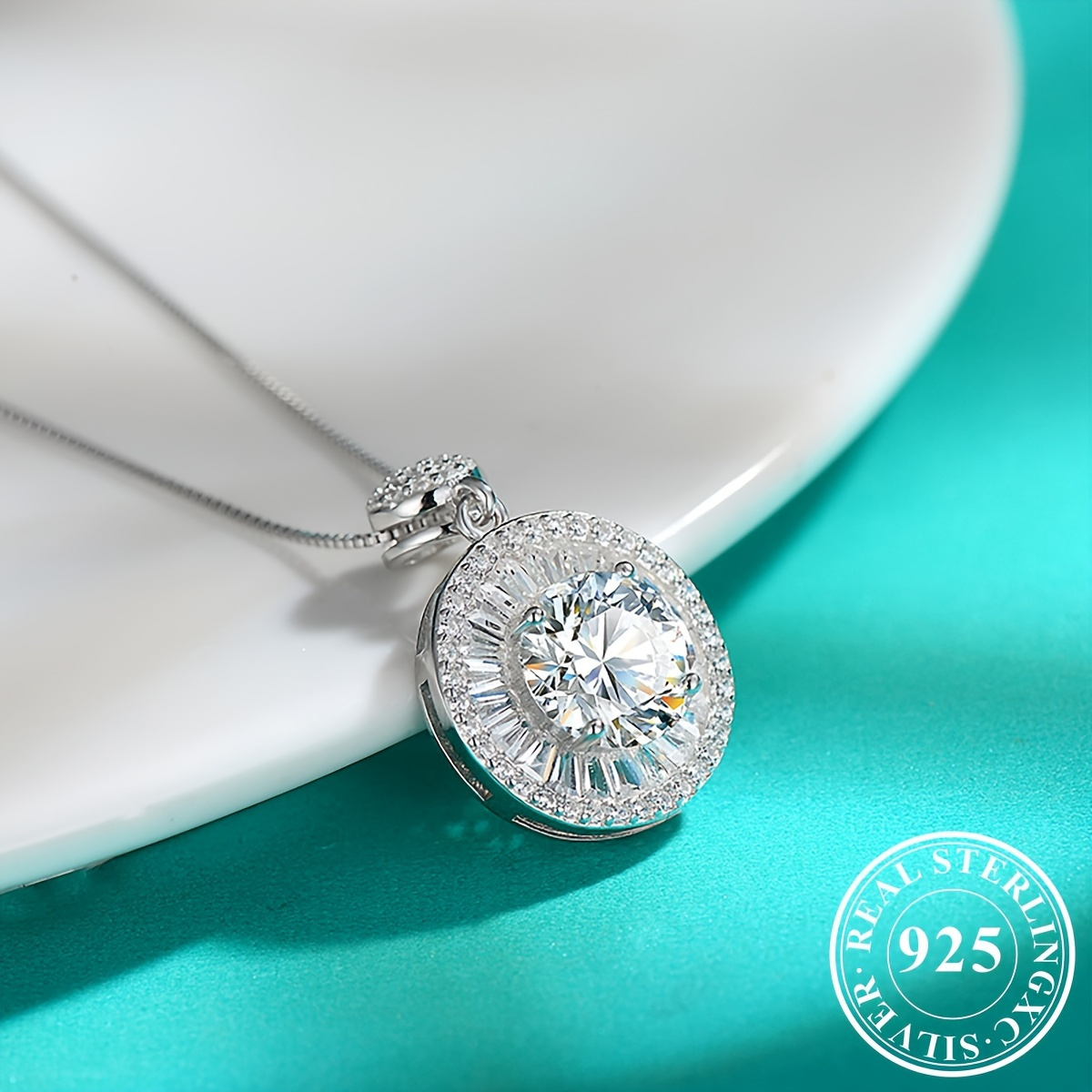 

Radiant 2 Carat Moissanite Sterling Silver Necklace - Dazzling Round Halo Pendant For Engagements & Weddings - Timeless Elegance And Seductive Style, The Perfect Bridal Accessory Or Gift For Her