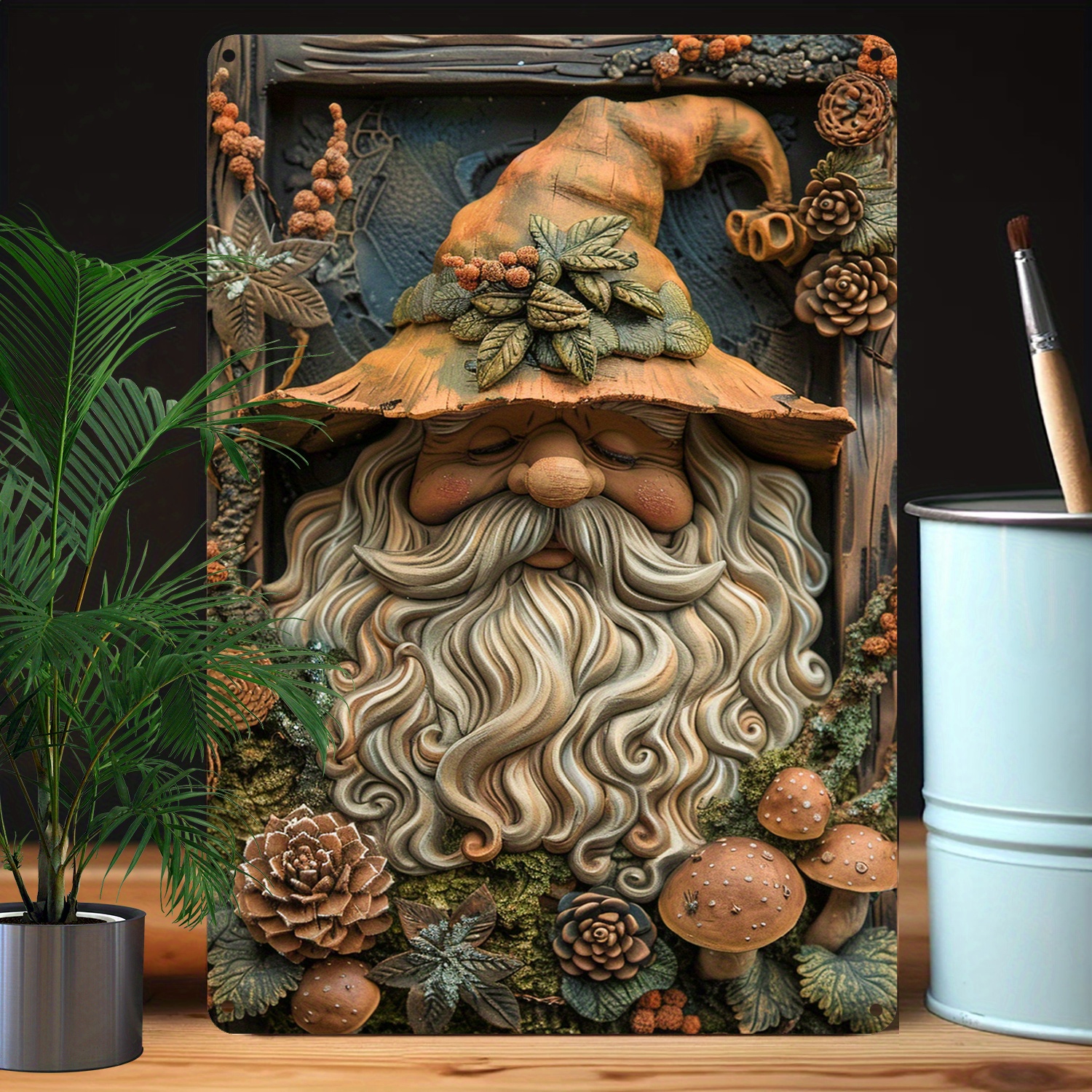 

Aluminum Metal Wall Art, 1pc, 3d Effect Forest Wizard Design, Moisture Resistant, Durable Bend-resistant Metal Sign For Home Office Decor - Woodland Gnome Decoration A3208