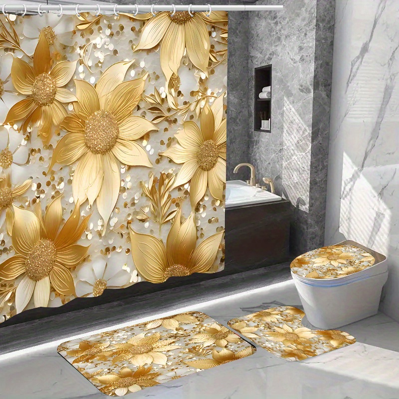 

1/4pcs Shower Curtain And , Shower Curtain 12 , Bathroom Rug, Mat, Lid Pad, Bathroom Decor, Shower Curtain For Bathrooms